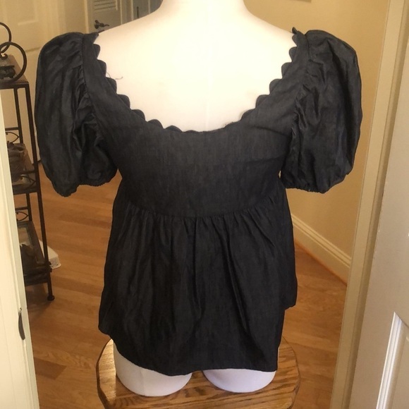 Kika Vargas Blue/Black Blouse with Scalloped Neck Size Various NWT - Picture 6 of 10